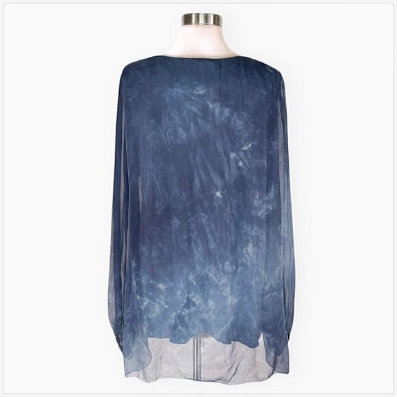 H Trend Italy Blue Gray Tie Dye Silk Sequin Layered Flowy Feminine Top Blouse M - Picture 3 of 5